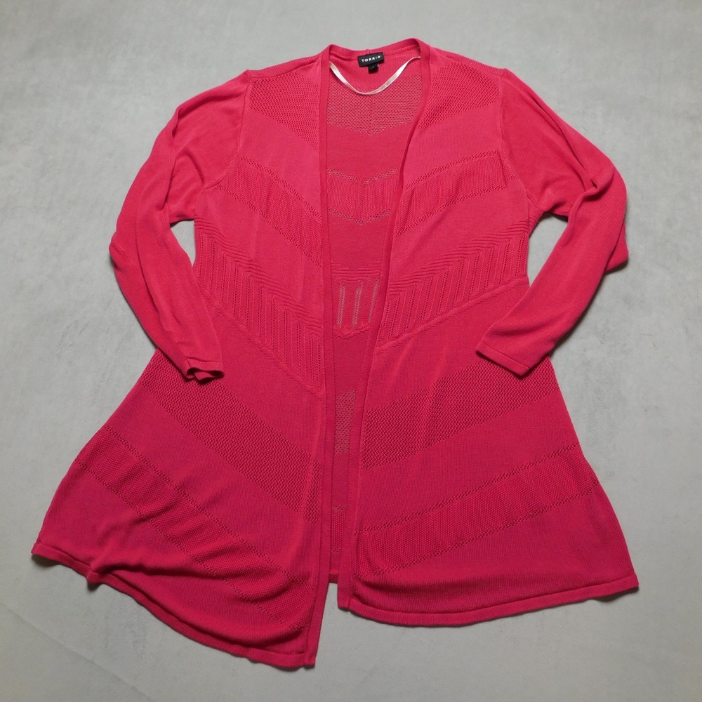 Torrid Womens 1 Pink Pointelle Chevron Open Front Sharkbite Cardigan Sweater